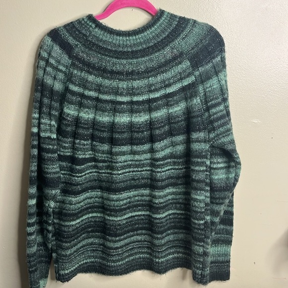 Knox Rose Holiday Pullover Sweater - Green Striped Women's Sweater - Picture 5 of 11